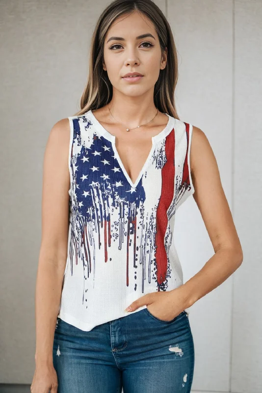 USA Flag Notched Ladies Neck Tank Top one shoulder tank