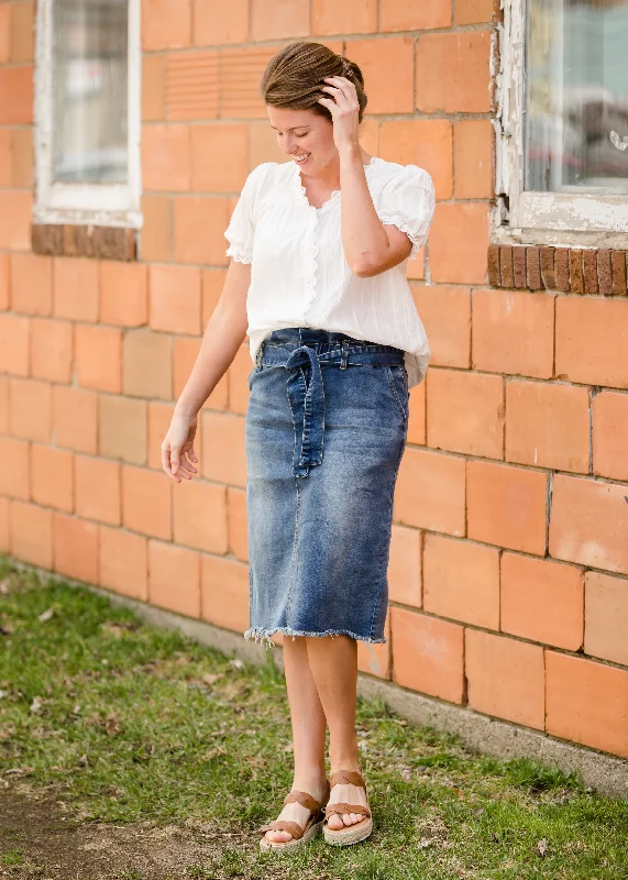 Paperbag Denim Tie Midi Skirt lace skirt intricate