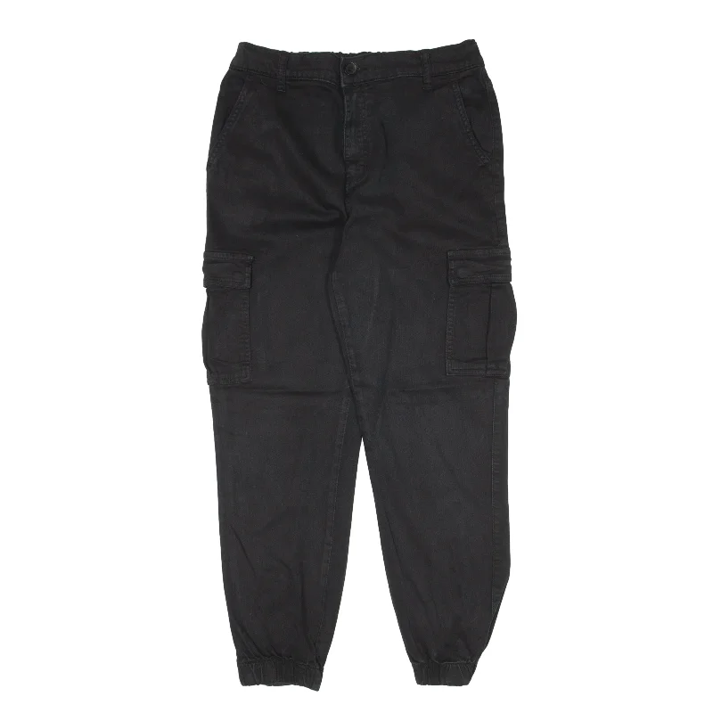 Cargo Trousers Black Regular Tapered Womens W28 L25 Trousers fashionable trendy