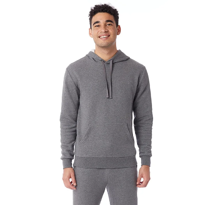 Alternative Apparel Unisex Dark Heather Grey Go-To Pullover Hooded Sweatshirt Scalloped Neck Pullover