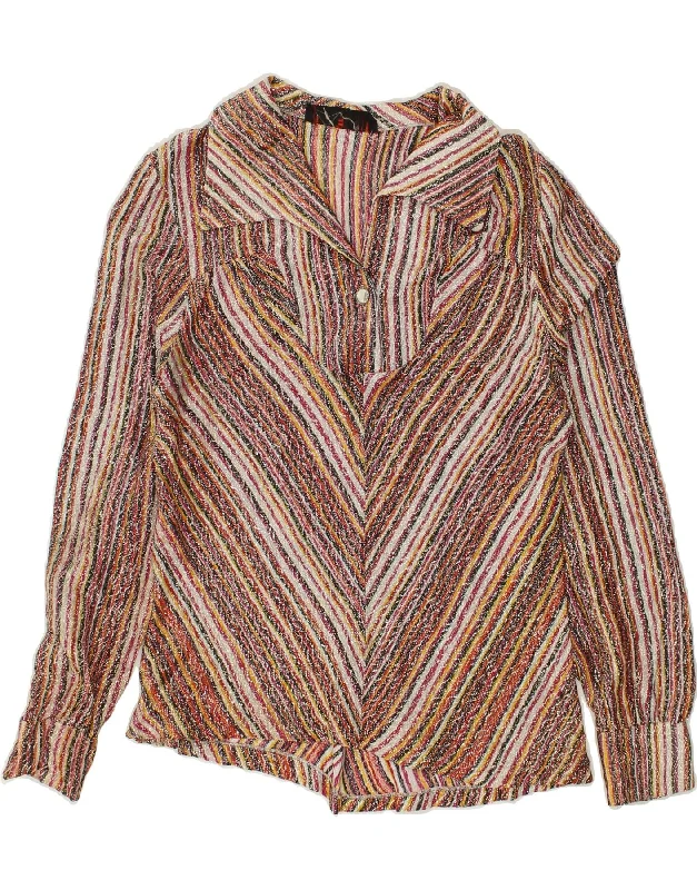 VINTAGE Womens Pullover Shirt Blouse UK 12 Medium Brown Chevron Asymmetrical Neck Pullover VINTAGE Womens Pullover Shirt Blouse UK 12 Medium Brown Chevron Asymmetrical Neck Pullover