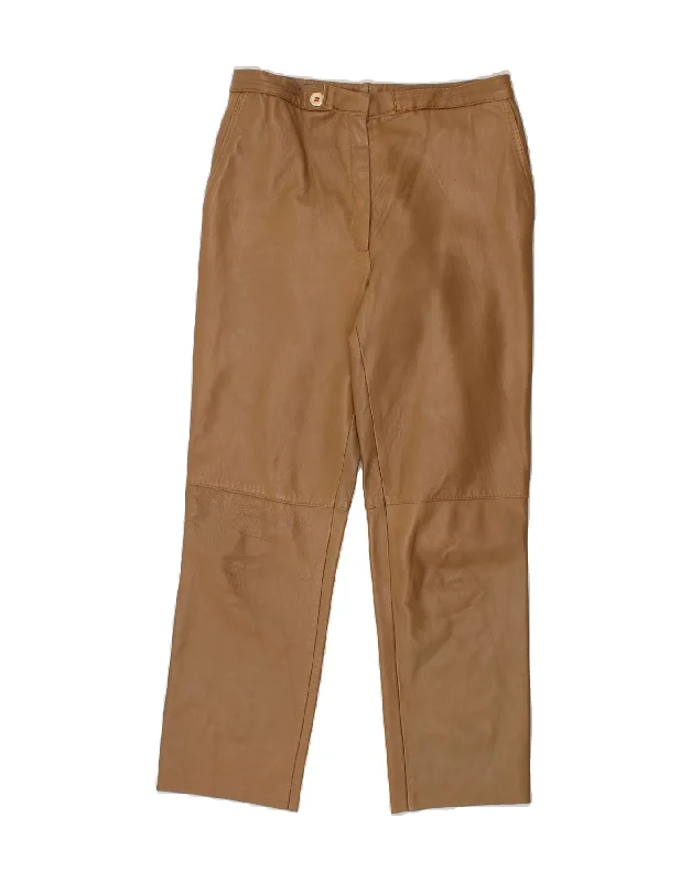 VINTAGE Womens Straight Leather Trousers W32 L28  Brown Trousers practical durable