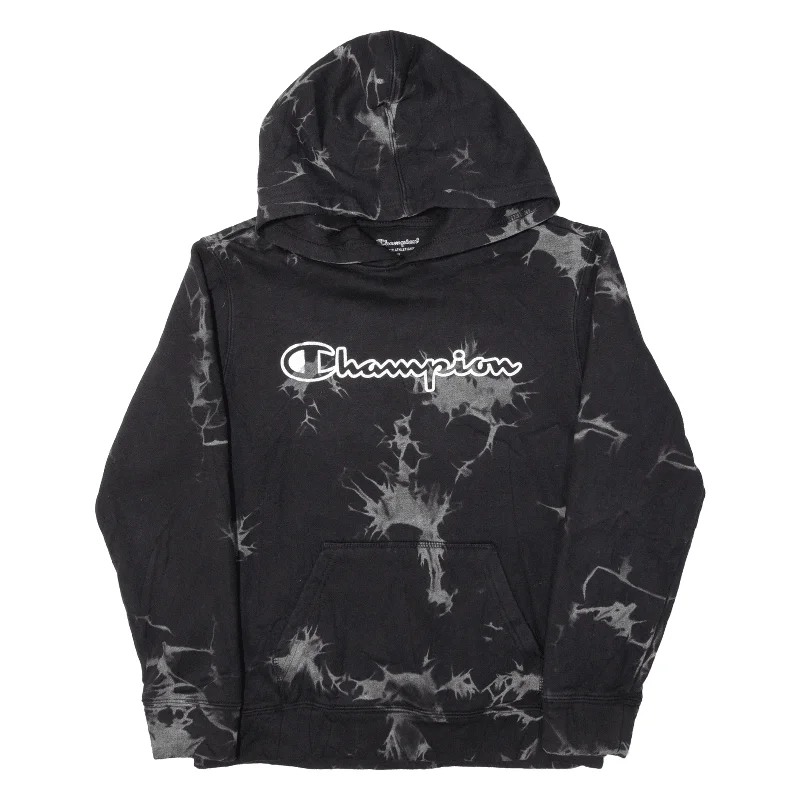 CHAMPION Tie Dye Hoodie Black Pullover Womens M Shirred Sleeve Feminine
