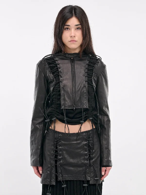 Lace-Up Cropped Jacket (LO-J18-720-BLACK) Elasticated Jacket Padded Jacket Insulated Jacket