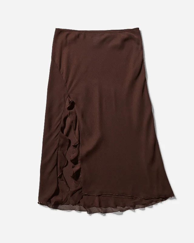 Women's High Slit Ruffle Skirt Chocolate linen skirt natural