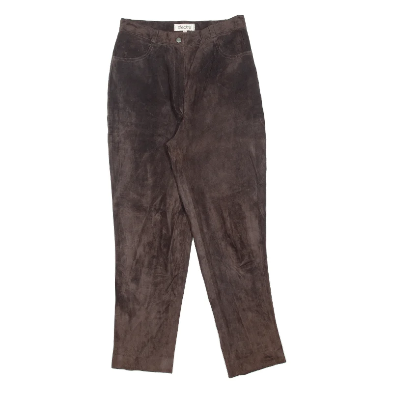 ELECTRA Womens Leather Trousers Brown Slim Tapered 90s W27 L27 Trousers chic fashionable ELECTRA Womens Leather Trousers Brown Slim Tapered 90s W27 L27 Trousers chic fashionable