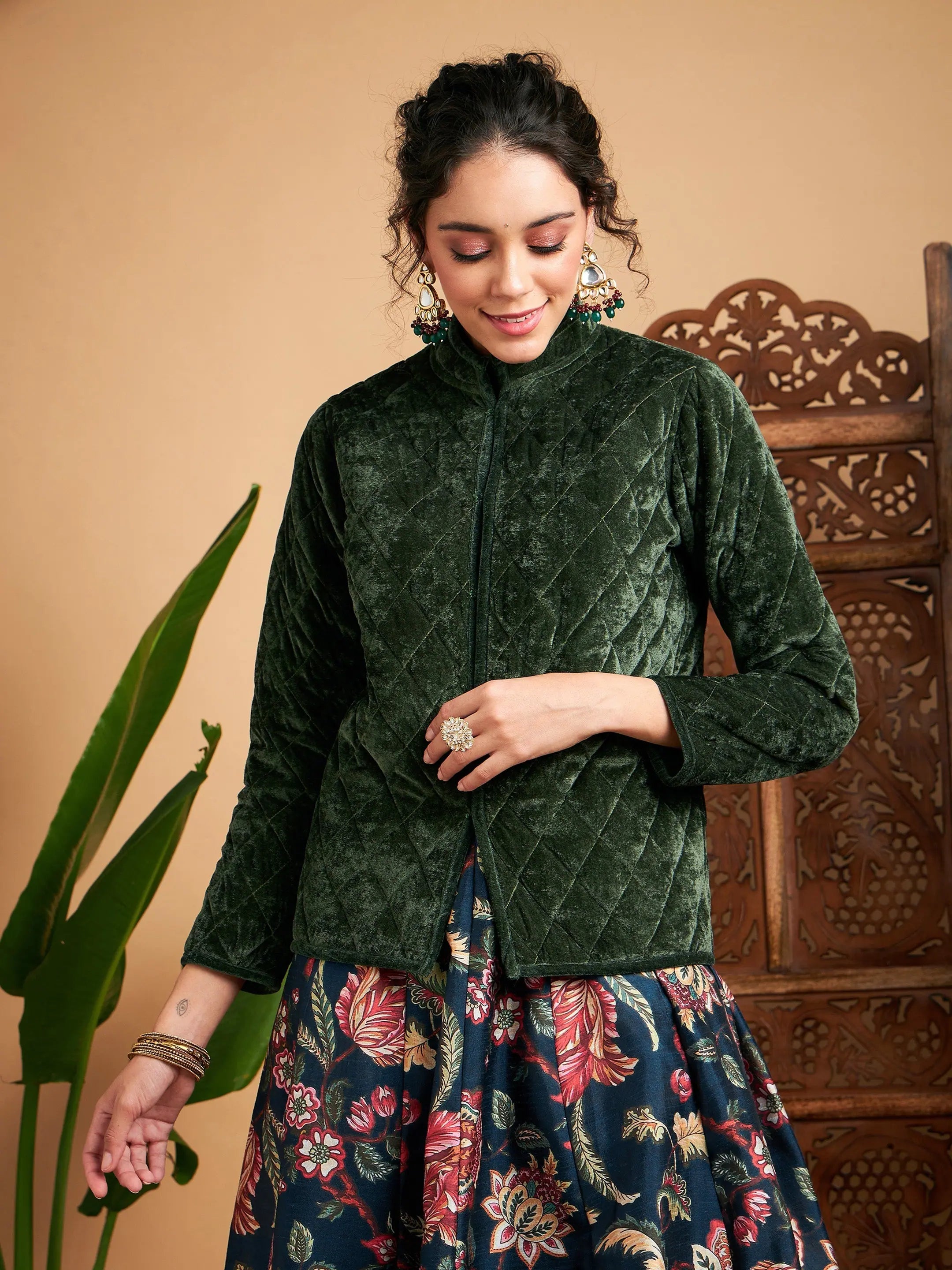 Women Solid Standard Olive Full Sleeve Jacket Jersey Jacket Tulle Jacket Batik Jacket