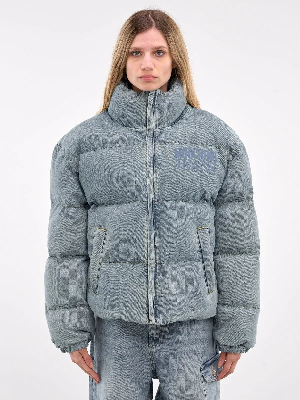 Denim Puffer Jacket (A0608-8720-DENIM) Faux Fur Fabric Real Fur Fabric Shearling Fabric