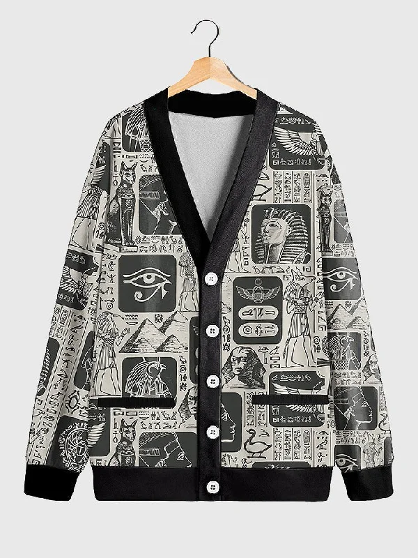 Womens Egyptian Hieroglyphics Cardigan Fitted Slim Tailored