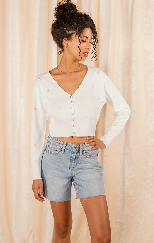 Felicity Cropped Cardigan White Collared Crew Neck Turtle Neck