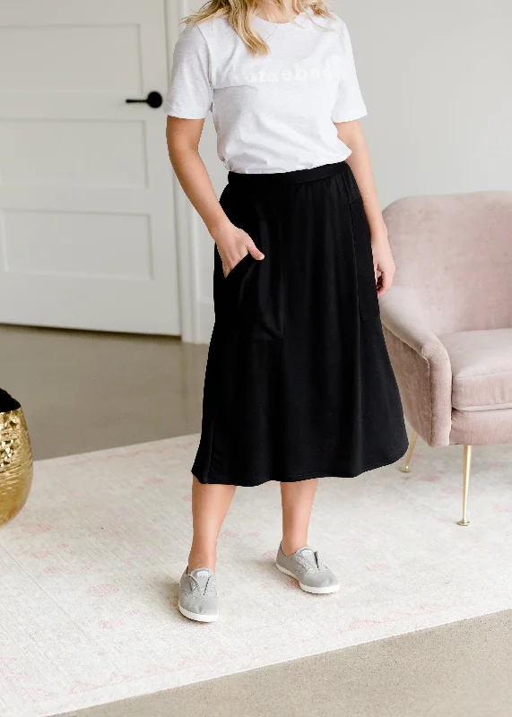 Black Knit Pocket Midi Skirt midi skirt versatile