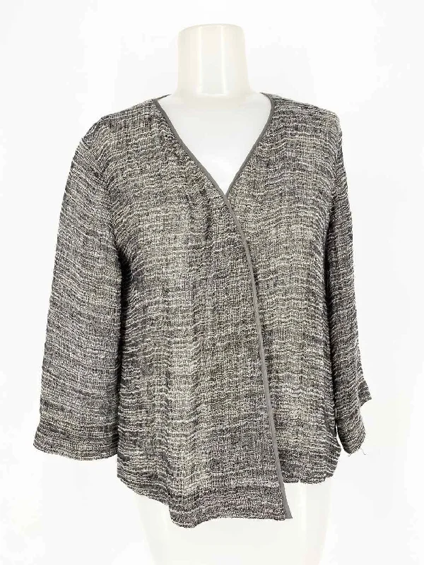 Eileen Fisher Women's Grey/White Open Front Business Casual Size PP Cardigan Oversized Loose Flowy Eileen Fisher Women's Grey/White Open Front Business Casual Size PP Cardigan Oversized Loose Flowy