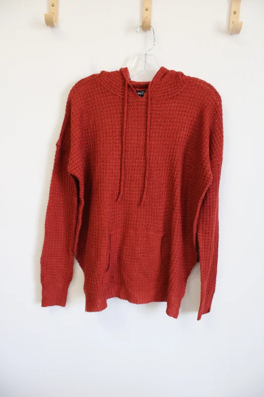 Rue 21 Dark Orange Knit Hoodie Sweater | XS Hoodie with Raglan Sleeves Sporty Comfortable Rue 21 Dark Orange Knit Hoodie Sweater | XS Hoodie with Raglan Sleeves Sporty Comfortable