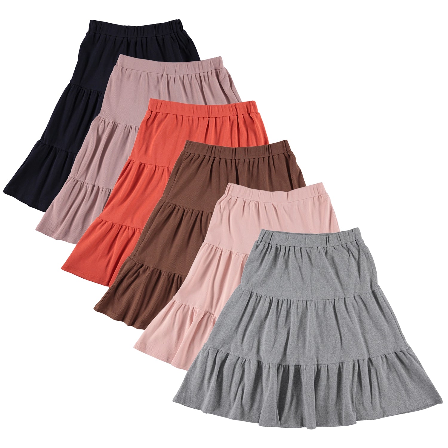 Women's Elastic Waist Ribbed Tiered Skirt - 25'' mini skirt trendy