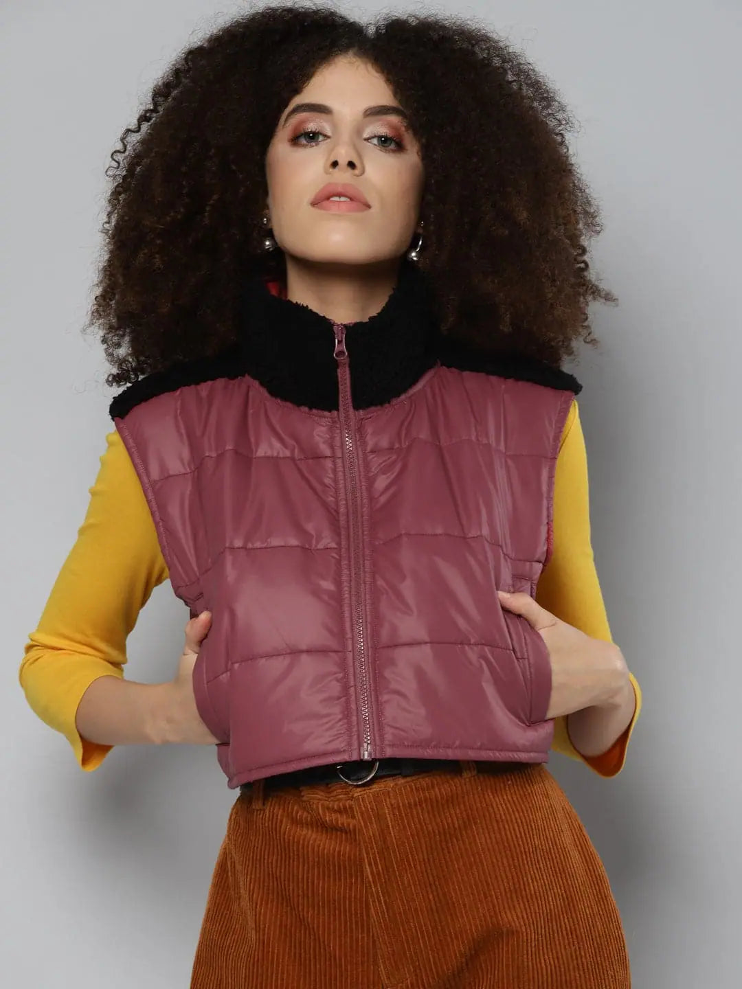 Women Solid Maroon Sleeveless Jacket Denim Jacket Leather Jacket Suede Jacket