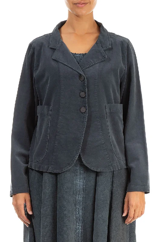 Buttoned Grey Corduroy Jacket Notch Collar Peter Pan Collar Cowl Neck