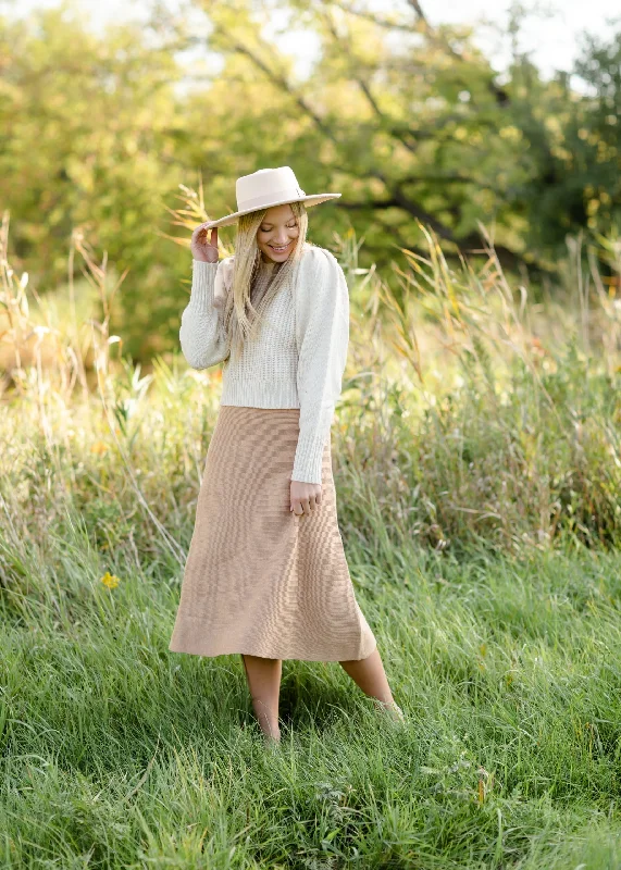 Camel Ribbed A Line Knit Midi Skirt - FINAL SALE corduroy skirt cozy