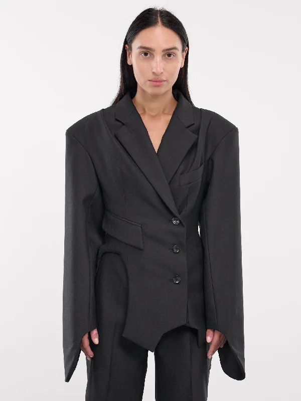 Inverse Tailored Jacket (444-149-BLACK) Denim Fabric Leather Fabric Suede Fabric