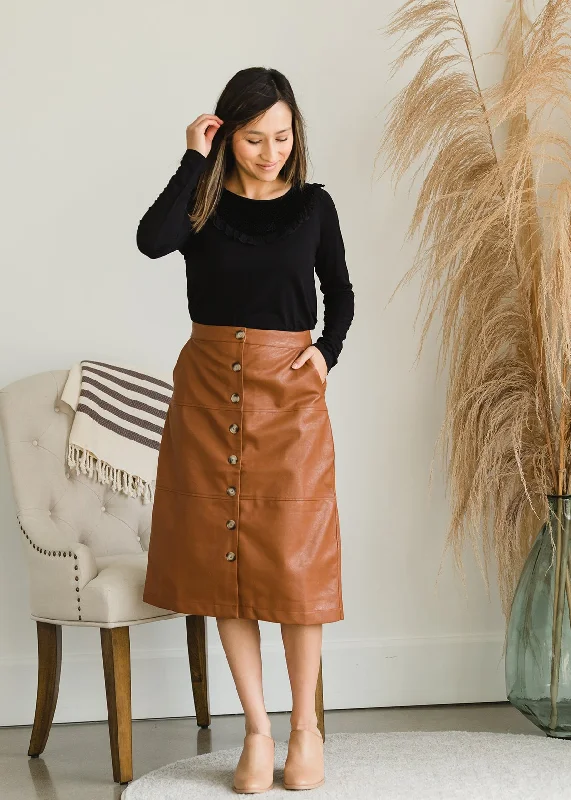 Button Front Faux Leather Midi Skirt - FINAL SALE chiffon skirt flowing