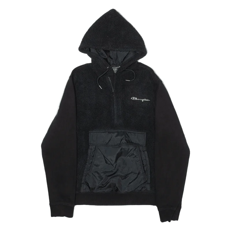 CHAMPION 1/4 Zip Hoodie Black Pullover Womens M Batwing Sleeve Top