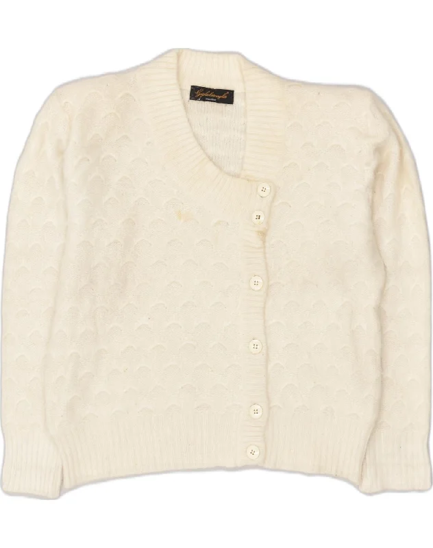 VINTAGE Womens Cardigan Sweater IT 46 Large Off White Open Front Closed Front Wrap Front VINTAGE Womens Cardigan Sweater IT 46 Large Off White Open Front Closed Front Wrap Front