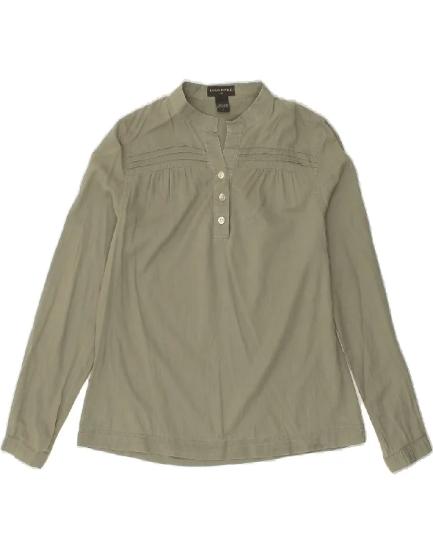 BANANA REPUBLIC Womens Pullover Shirt UK 10 Small Green Cotton Angora Wool Cozy