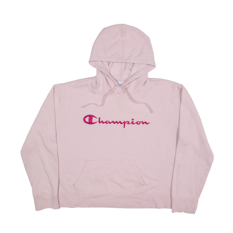 CHAMPION Crop Hoodie Pink Pullover Womens XL Gathered Sleeve Pullover