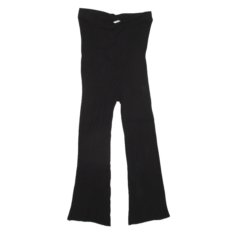 JACK WILLS High Rise Ribbed Trousers Black Regular Flared Viscose Womens W24 L21 Trousers High Rise Slim Fit