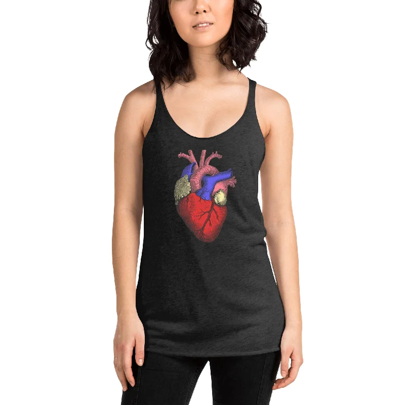 Anatomical Human Heart Medical Art Women's Racerback Tank Top Shirt Full Color low neck tank