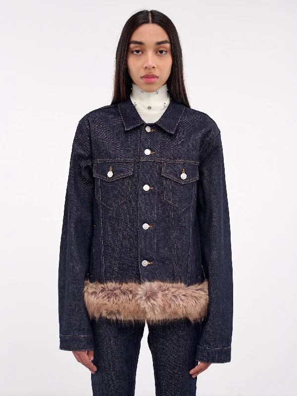 Faux Fur Denim Jacket (COPBL22F2011-BROWN-BLUE) Corduroy Jacket Velvet Jacket Brocade Jacket