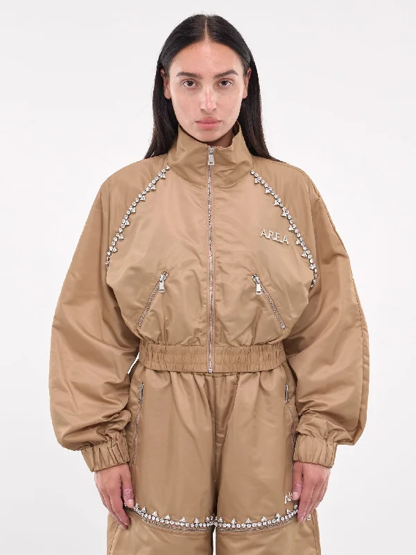 Crystal Trim Track Jacket (AWOU0028FA01-CAMEL) Anorak Shell Jacket Lightweight Jacket
