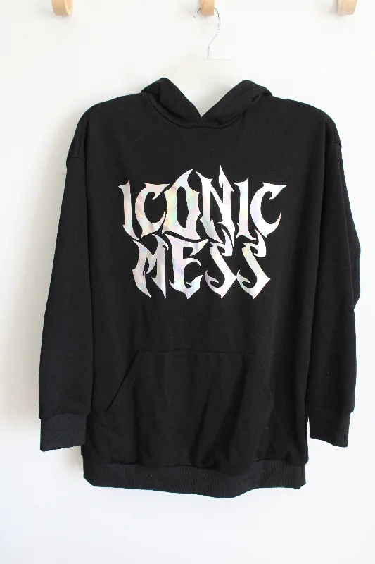 Cider Iconic Mess Black Graphic Oversized Hoodie | XS Hoodie with Longline Fit Extended Stylish Cider Iconic Mess Black Graphic Oversized Hoodie | XS Hoodie with Longline Fit Extended Stylish