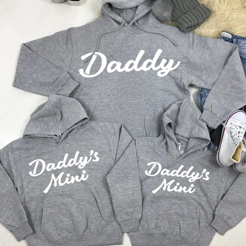 Daddy Cool- Daddy & Mini Matching Heather Grey Hoodies Hoodie with Pastel Soft Subtle