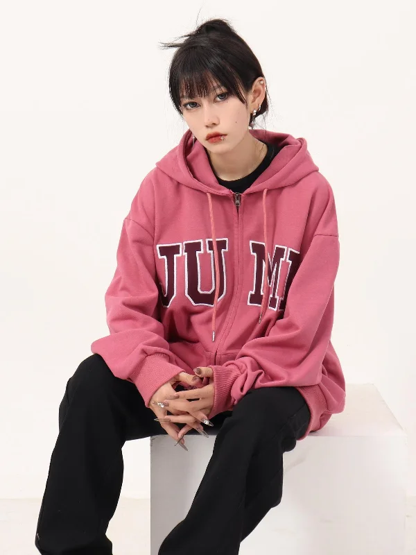 Casual Hoodie With Big Logo Zipper Hoodie with Lace Feminine Delicate