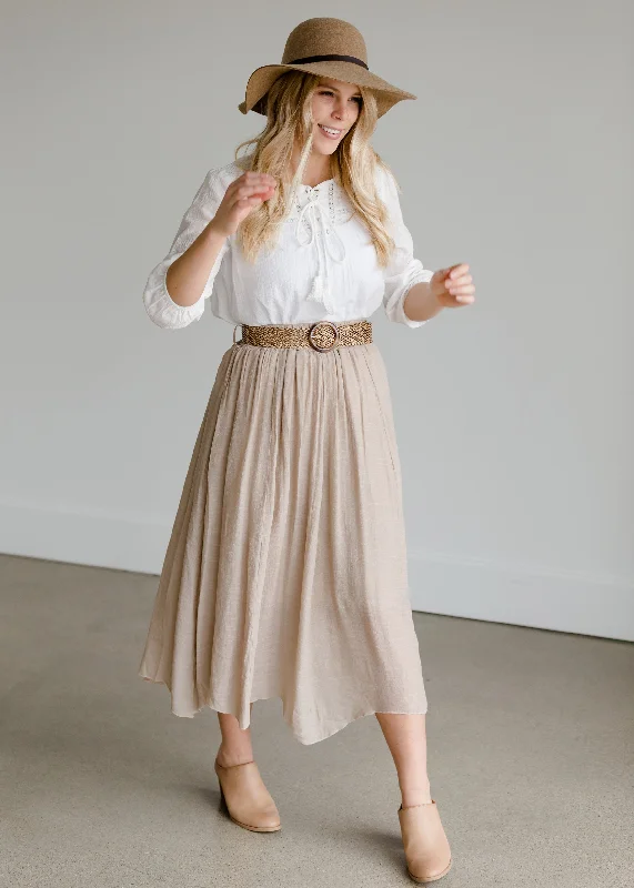 Belted Crepe Midi Skirt - FINAL SALE cashmere skirt soft