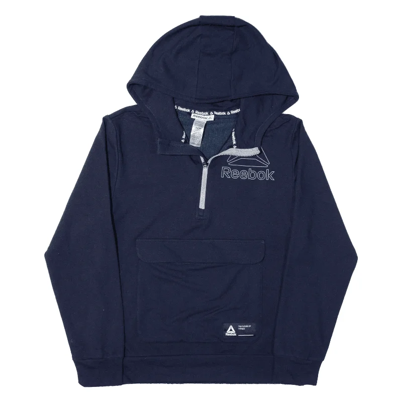 REEBOK 1/4 Zip Hoodie Blue Pullover Womens XL Three Quarter Sleeve