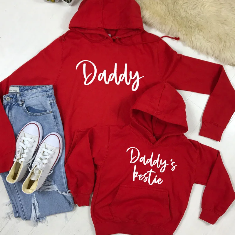 Daddy & Daddy's Bestie Chelsea Script Fire Red Hoodies (MRK X) Hoodie with Relaxed Fit Easy Casual