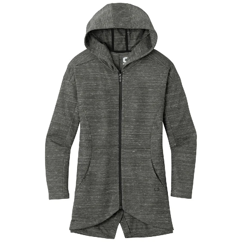 OGIO Women's Tarmac Grey Heather Flux Full-Zip Hoodie Hoodie with Puffed Sleeves Voluminous Trendy