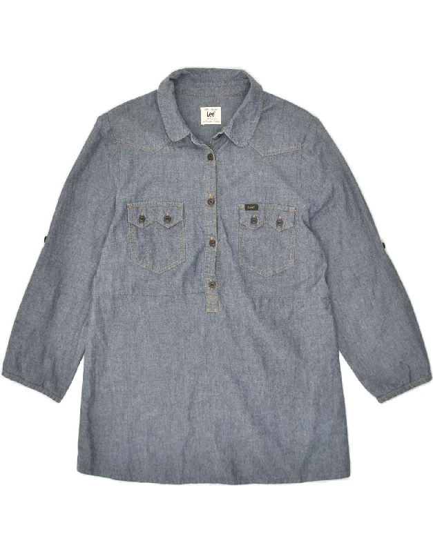 LEE Womens Pullover Shirt UK 10 Small Grey Cotton Notched Neck Pullover