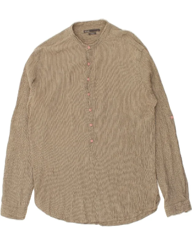 JULES Womens Pullover Shirt UK 16 Large Grey Pinstripe Cotton Oblong Neck Pullover