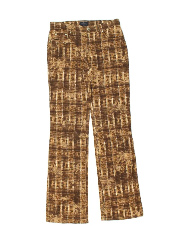 TRUSSARDI Womens Bootcut Casual Trousers W25 L31  Brown Floral Nature Trousers Business Professional