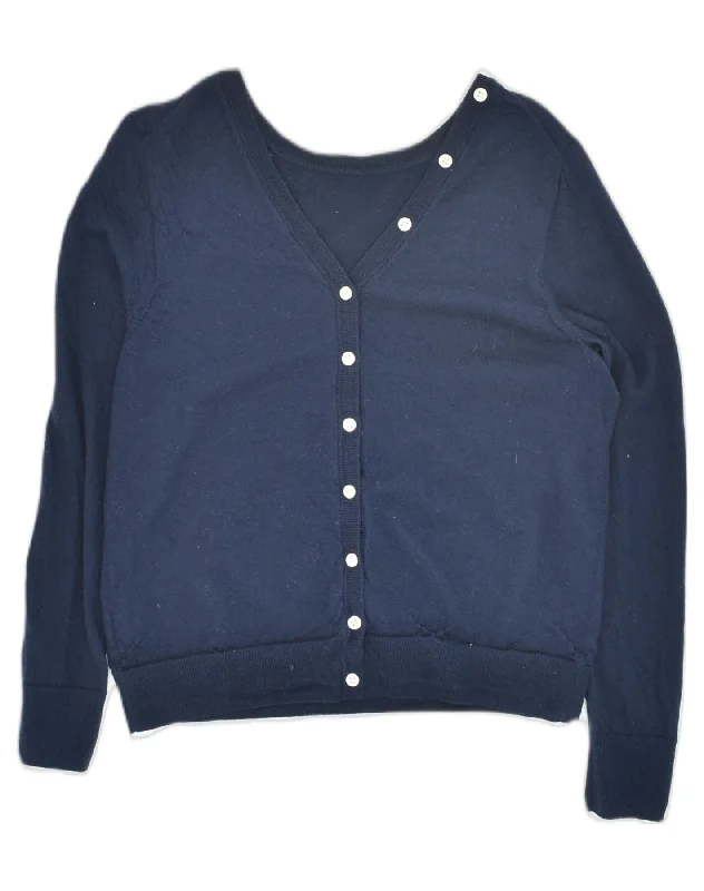 VINTAGE Womens Cardigan Sweater UK 12 Medium Navy Blue Tailored Straight A-Line