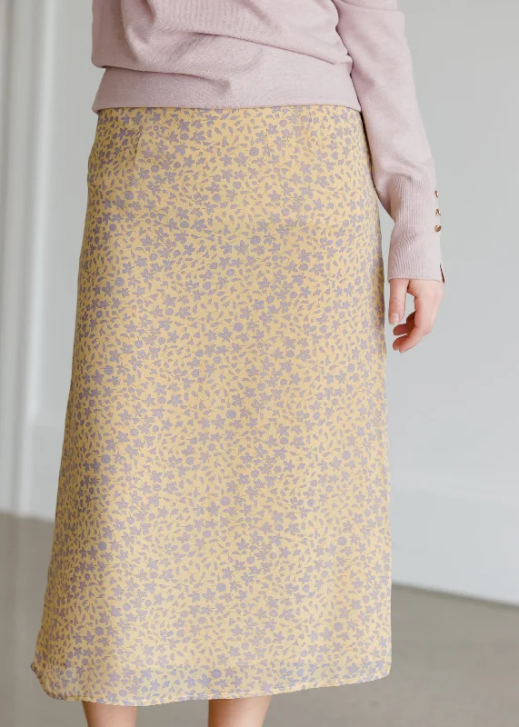 Yellow Floral Midi Skirt - FINAL SALE belted skirt waist