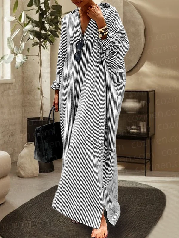 Cory| Striped cardigan loose irregular dress Mesh Fabric Canvas Fabric Denim Fabric