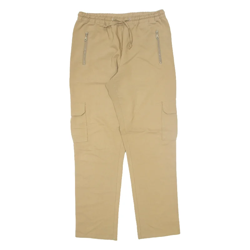 GREEN VILLAGE Cargo Trousers Beige Relaxed Tapered Viscose Womens W30 L32 Trousers Custom Made