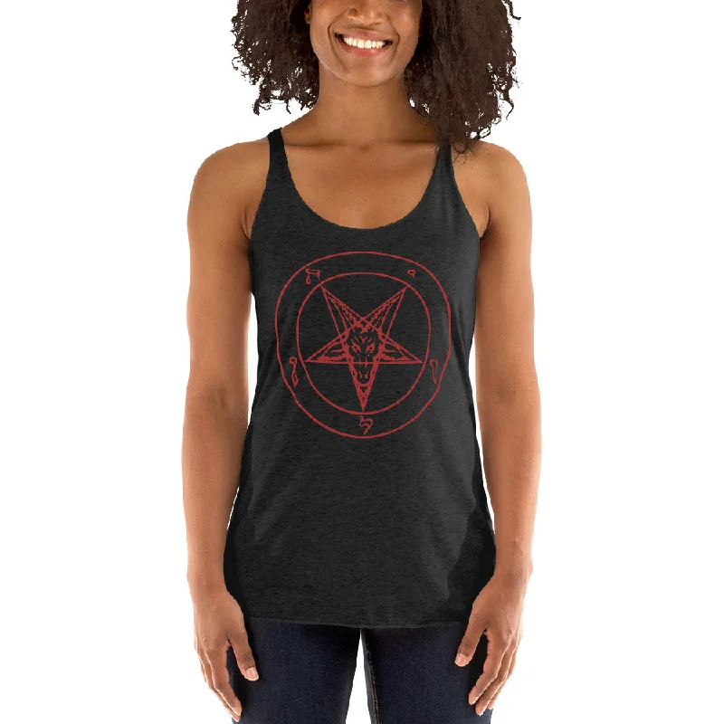 Sigil of Baphomet Insignia of Satan Women's Racerback Tank Top Shirt Red Print cute tank top