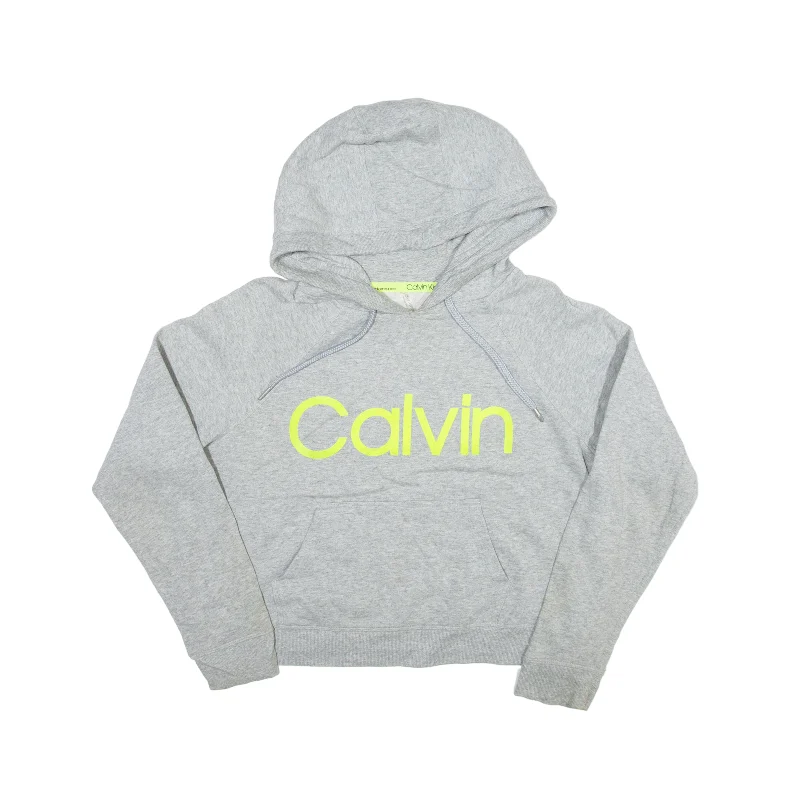 CALVIN KLEIN Cropped Hoodie Grey Pullover Womens M Soft Wool Sweater