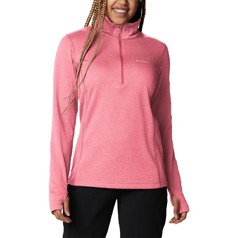 Women's Columbia Park View Grid Half Zip Fleece Pullover Bright Geranium Heather V-Neck Stylish Pullover