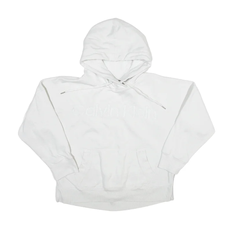 CALVIN KLEIN Hoodie White Pullover Womens M Faux Fur Trim