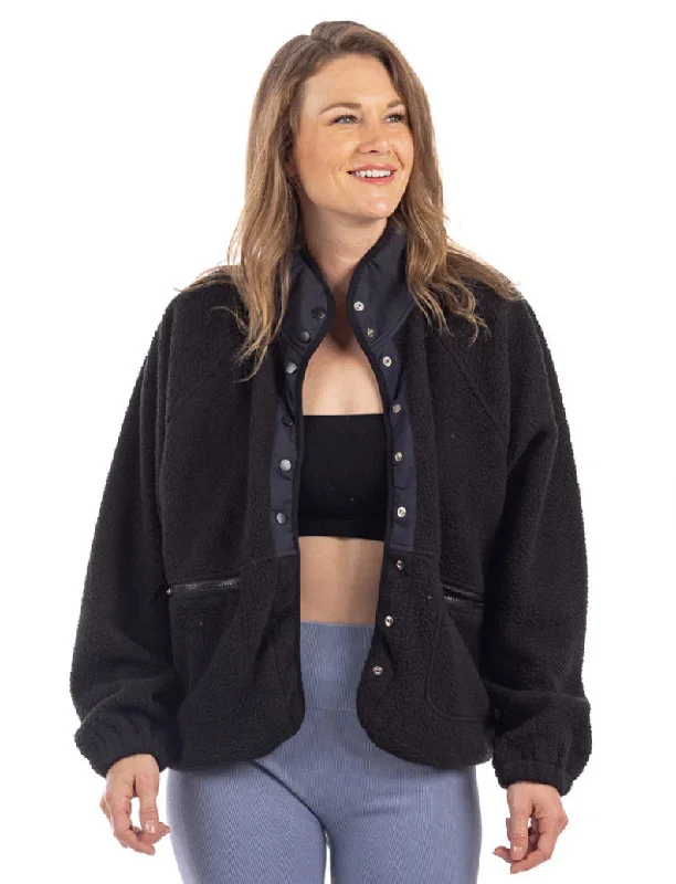 Katydid Black Buttoned Slouchy Women’s Fleece Jacket Striped Jacket Polka Dot Jacket Floral Jacket